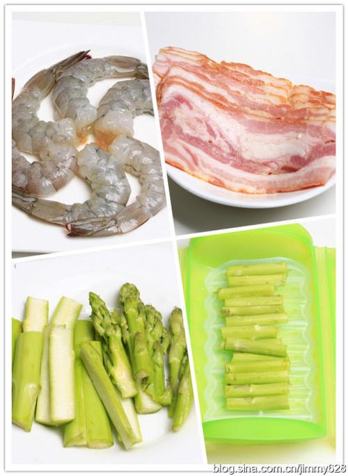微波炉芦笋鲜虾培根卷的做法