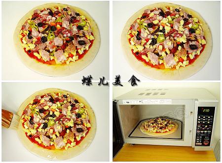 微波香肠培根披萨的做法