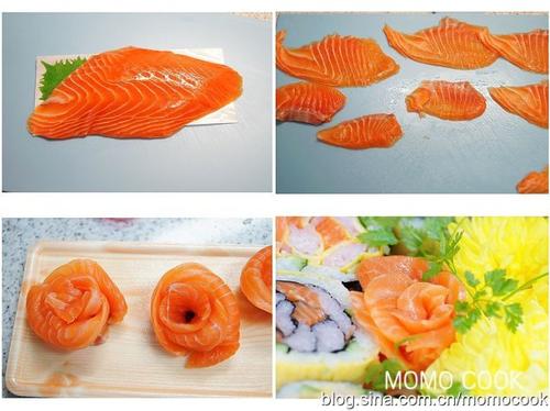 玫瑰花寿司与三文鱼刺身的做法