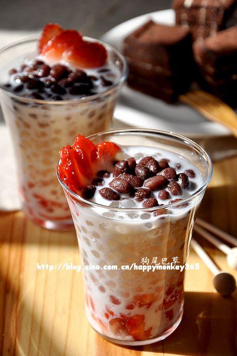 蜜豆草莓西米露的做法