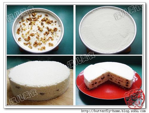 葡萄干红枣核桃仁松糕的做法