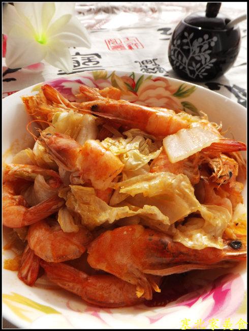白菜炒大虾的做法