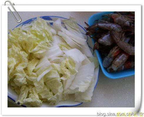 白菜炒大虾的做法