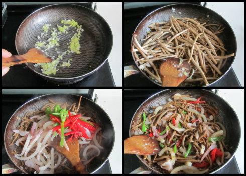 茶树菇爆鱿鱼丝的做法