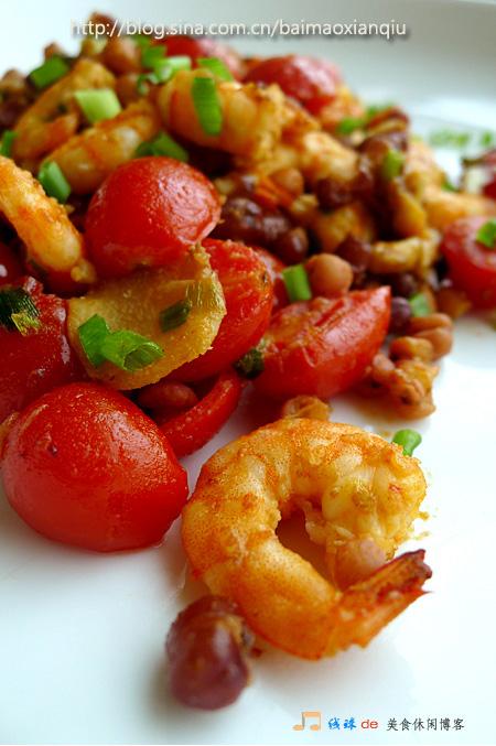 豆米番茄炒虾的做法