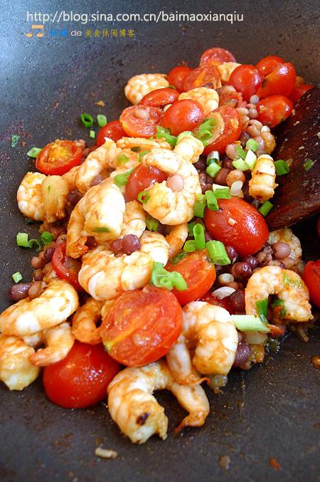 豆米番茄炒虾的做法