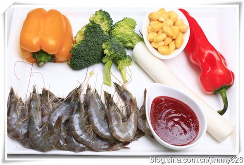 酸辣银杏凤尾虾的做法