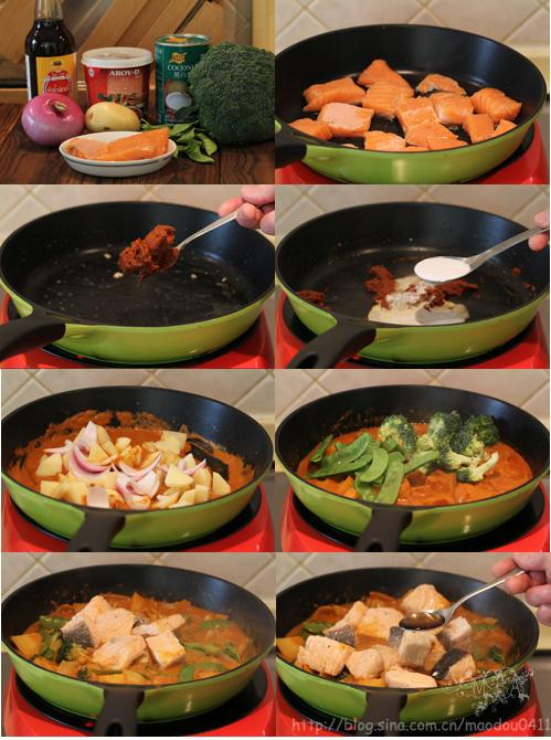 红咖喱杂蔬三文鱼的做法