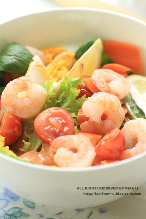 鲜虾田园沙拉的做法