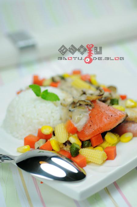 菇香白酱三文鱼饭的做法