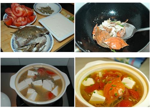 梭子蟹番茄豆腐汤的做法