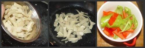 彩椒炒豆腐皮结的做法