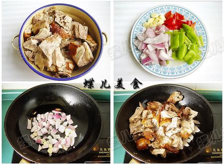 青椒炒烤鸭架的做法