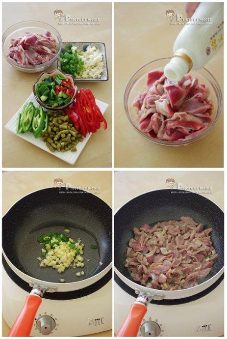 酸豆角炒鸡胗的做法