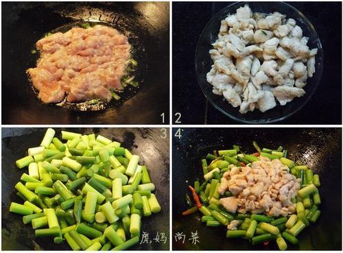 甜蒜苔炒鸡丁的做法
