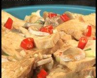 口蘑焖豆腐+千层糕的做法