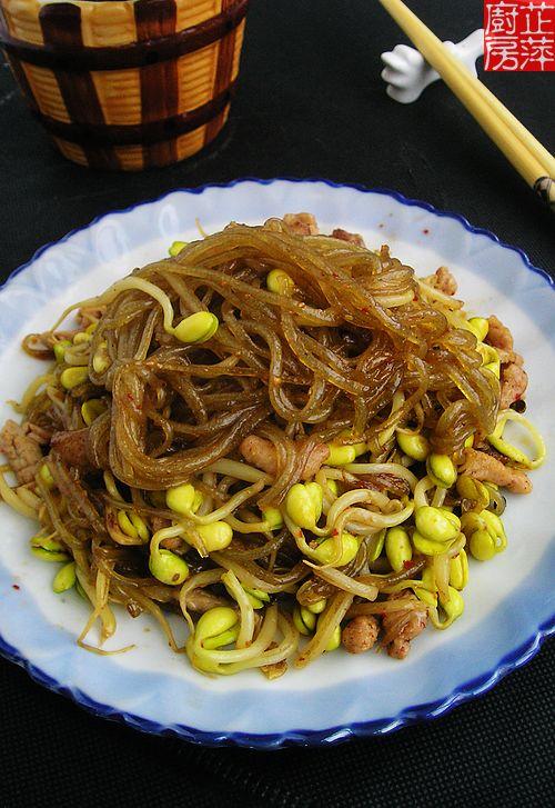 孜然黄豆芽炒粉条的做法