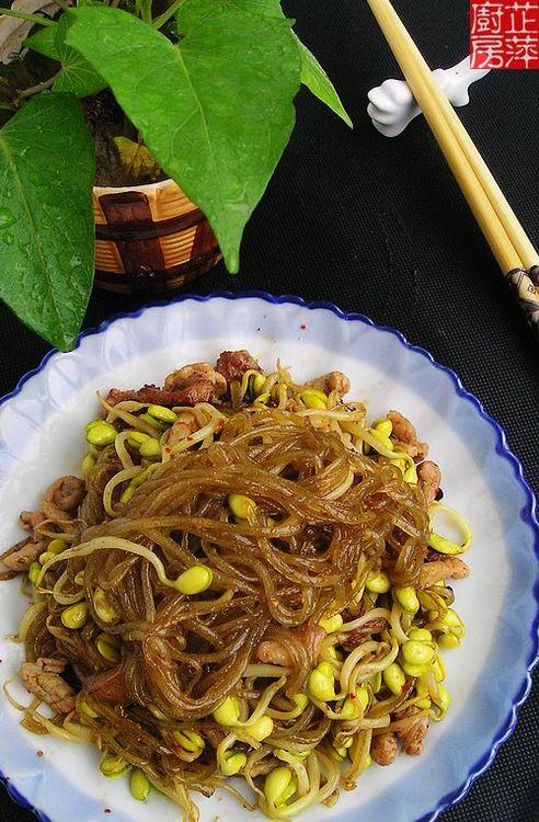 孜然黄豆芽炒粉条的做法