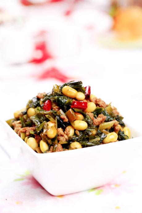 雪里蕻炒黄豆的做法