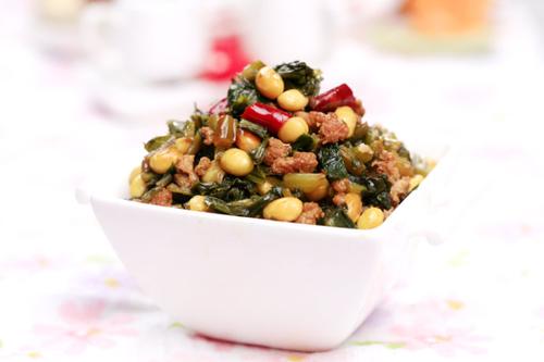 雪里蕻炒黄豆的做法