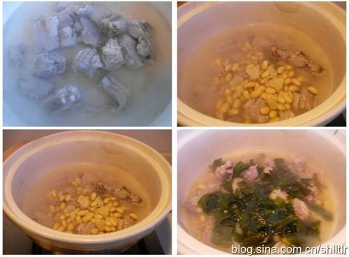 黄豆裙带排骨汤的做法