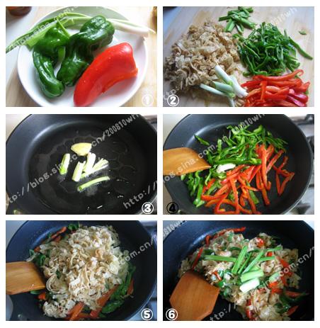 双椒烩炒豆油皮的做法