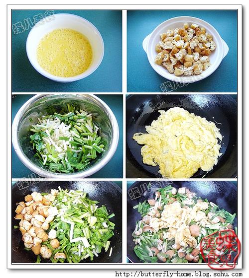 鸡蛋豆腐泡炒韭黄的做法