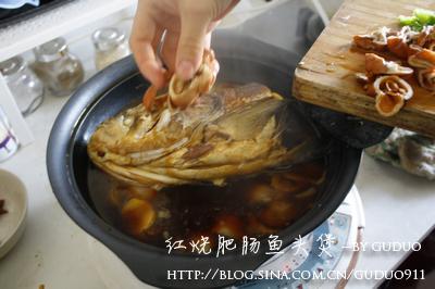 红烧肥肠鱼头煲的做法