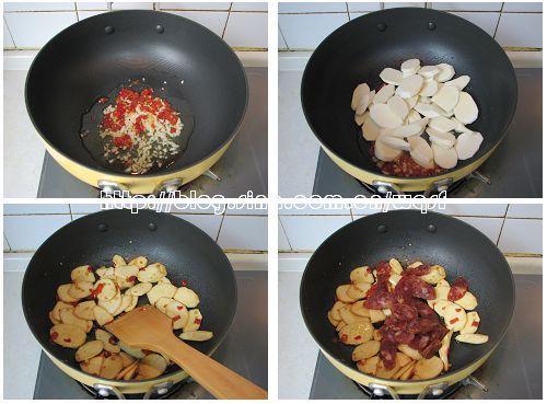 萝卜干腊肠炒茭白的做法