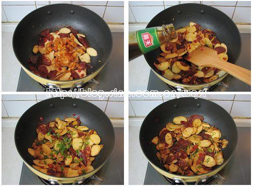 萝卜干腊肠炒茭白的做法