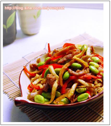 毛豆香干炒肉丝的做法