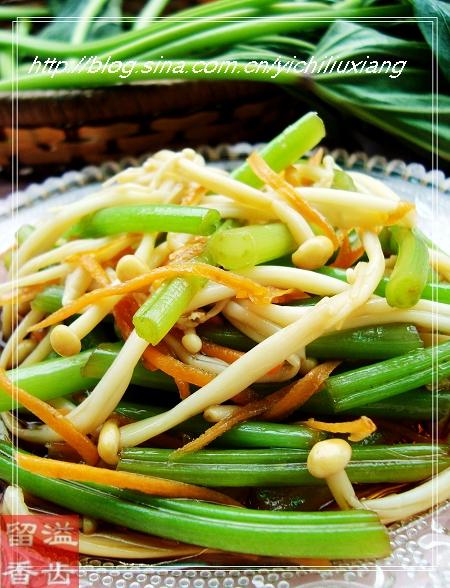 凉拌番薯藤金针菇胡萝卜的做法