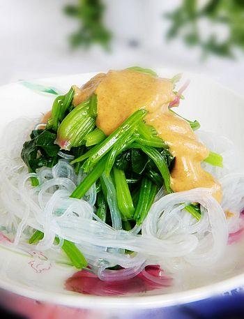 芝麻花生酱粉丝拌菠菜的做法