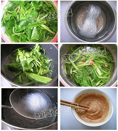 芝麻花生酱粉丝拌菠菜的做法