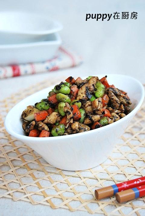 榄菜毛豆炒鸡丁的做法