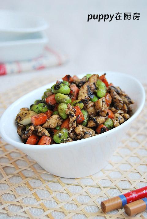 榄菜毛豆炒鸡丁的做法