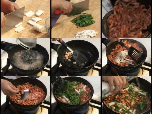 青椒汆酱茄子和山药炒河虾的做法
