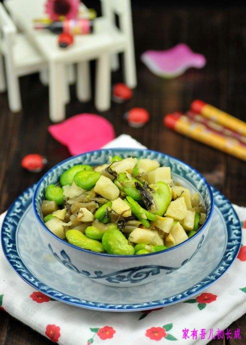 雪菜蚕豆笋丁的做法