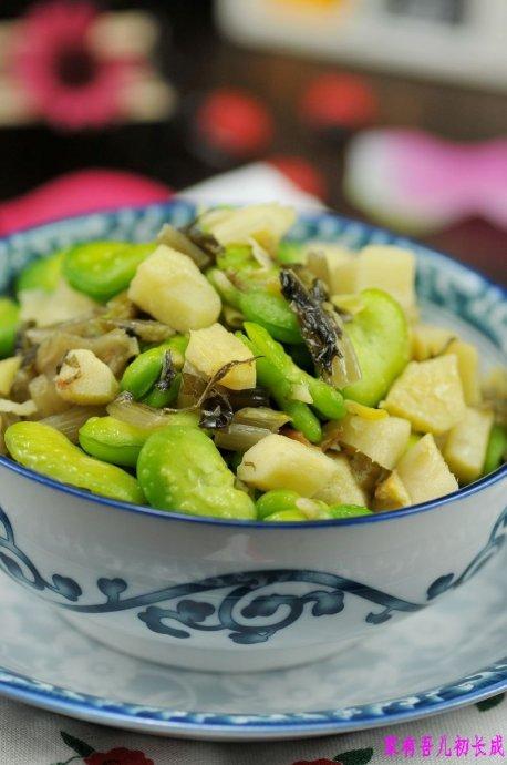 雪菜蚕豆笋丁的做法