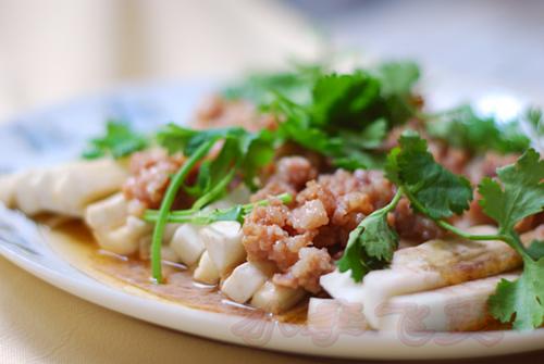 虾酱肉滑蒸茄子的做法