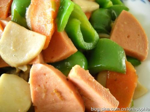 蘑菇青椒炒火腿的做法