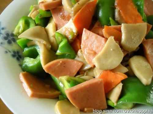 蘑菇青椒炒火腿的做法