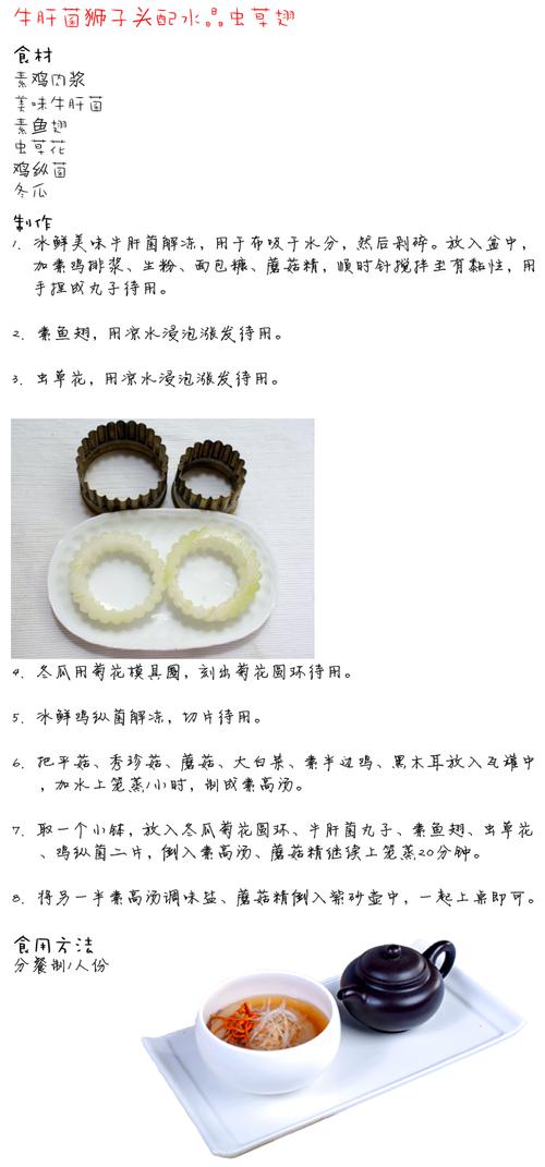 牛肝菌狮子头配水晶虫草翅的做法