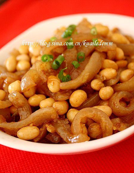 肉皮炒黄豆的做法