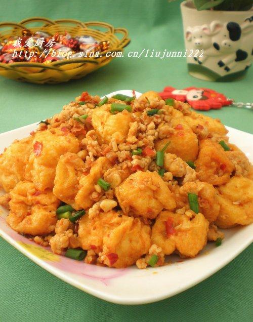 肉末炒豆腐泡的做法