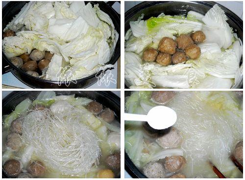 大白菜粉丝丸子煲的做法