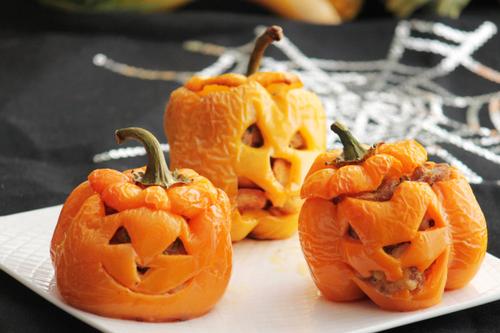 南瓜灯彩椒酿肉的做法