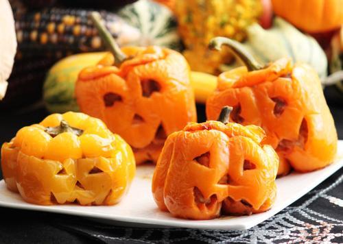 南瓜灯彩椒酿肉的做法