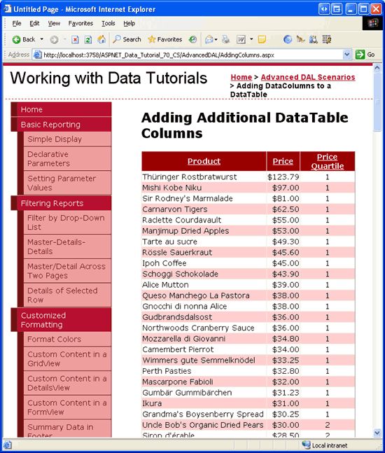在ASP.NET 2.0中操作数据之六十八：为DataTable添加额外的列