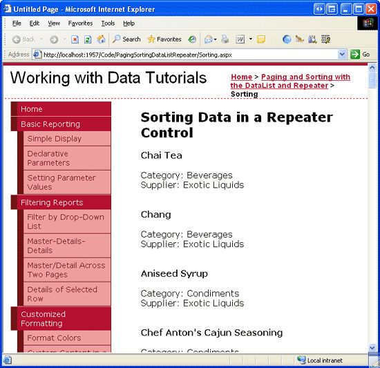 在ASP.NET 2.0中操作数据之四十二：DataList和Repeater数据排序（一）